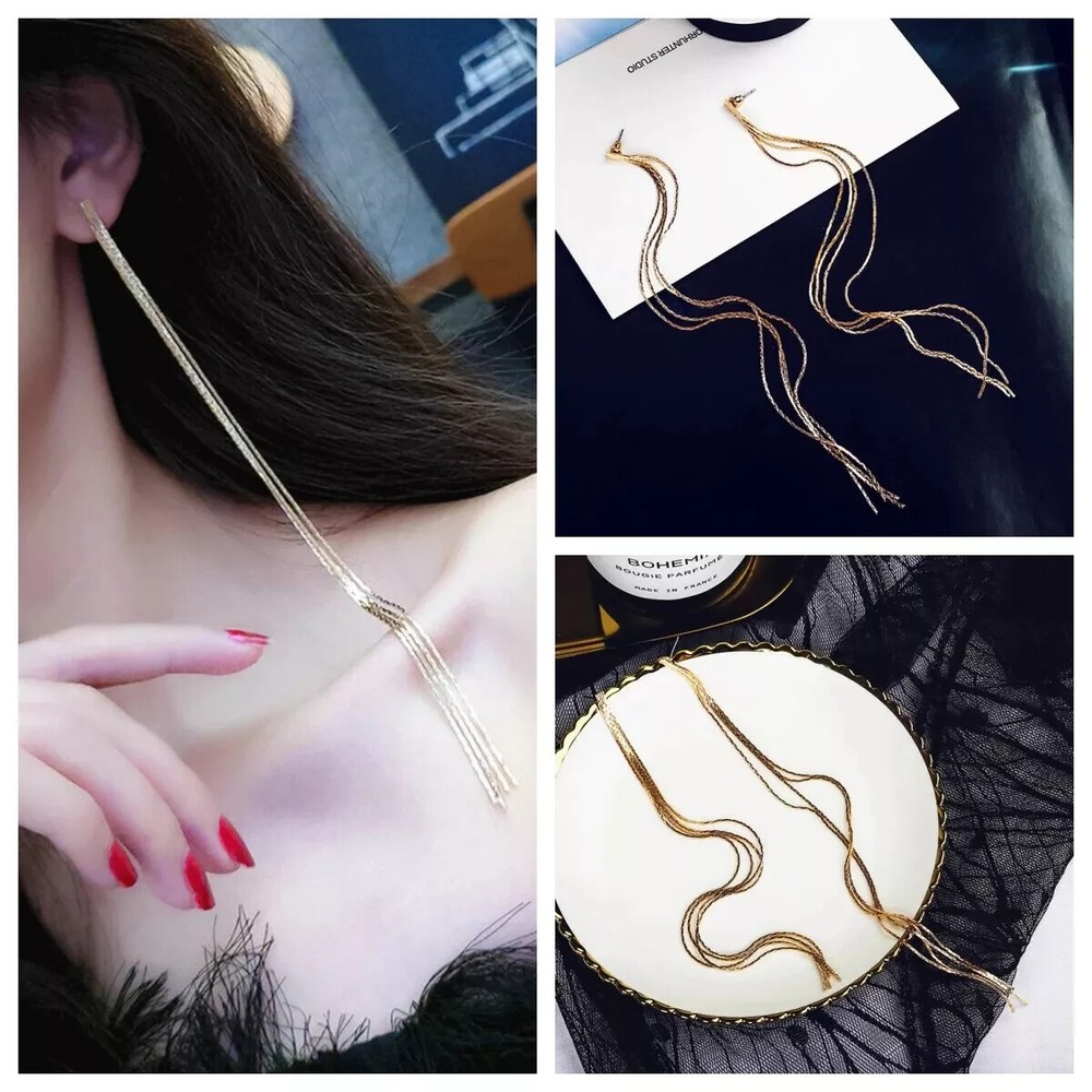 Sexy Women Long Drop Earring Snake Chain Tassel Earrings Minimalist Ear Dangle