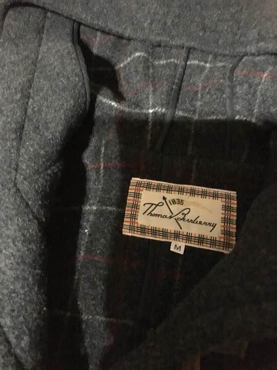 Thomas Burberry Duffel Coat Long Coat Wool Dark Gray Check Men Size M Used