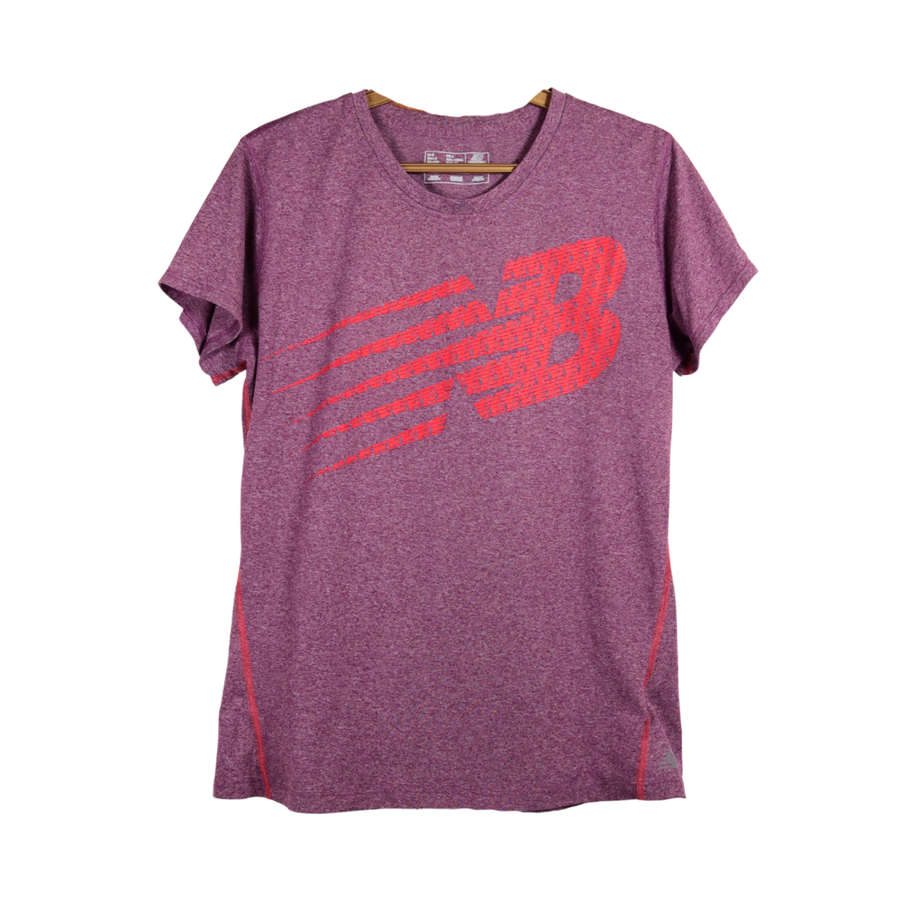 New Balance Women’s Purple Hot Pink Dry Fit Gym T-Shirt Medium Logo Graphic