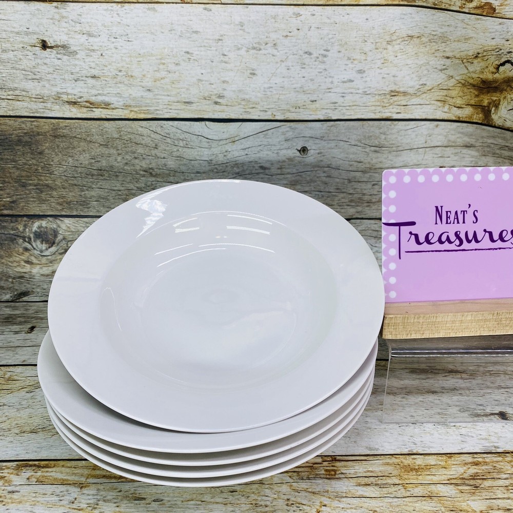 Maxwell & Williams WHITE BASIC All White Rimmed Porcelain Soup Pasta Bowls Set 5