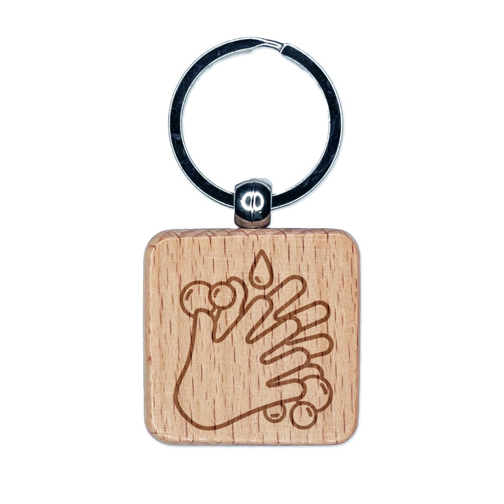 Personal Engraved Wood Keychain for Handwashing Reminder