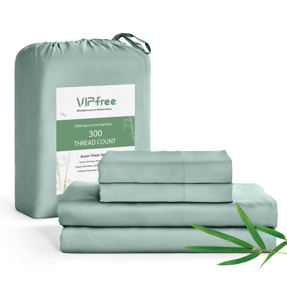 Queen Sheet Set, 100% Rayon Derived from Bamboo, 4-Piece, 16 Inch Deep Pocket...