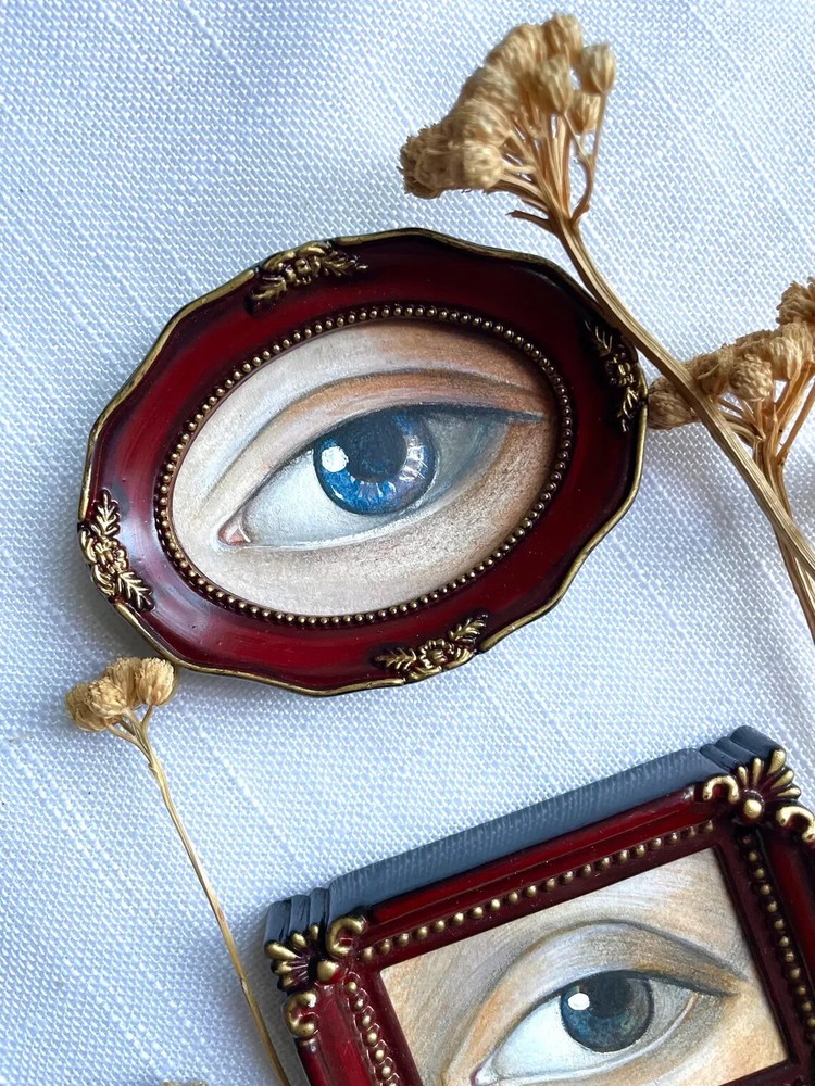Small Watercolour painting, Lovers Eye, miniature vintage eye, Victorian Decor