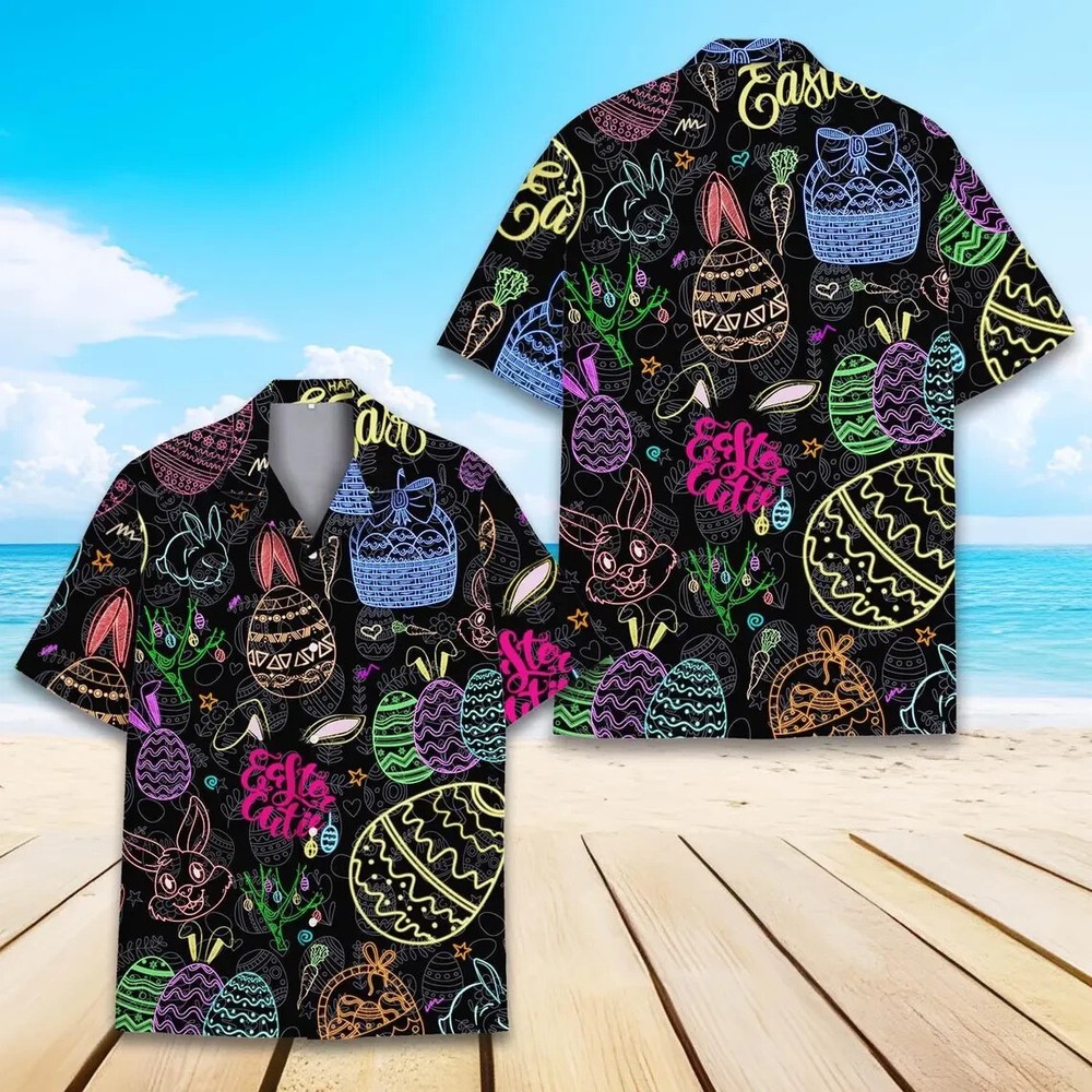 Neon Easter Egg Hawaiian Shirt , Button Down Full Size S-5XL