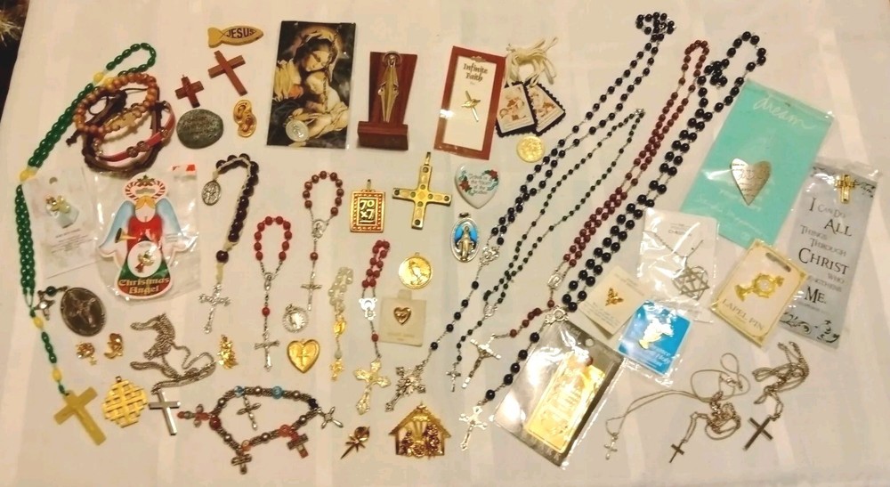 Christmas 🎄 Sale Religious Lot Rosary Cross Necklace Bracelet Jesus Saint Medal-image