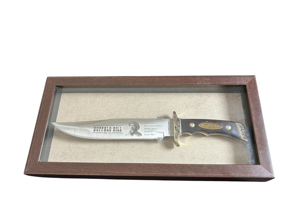 Buffalo Bill Wild West Bowie Knife in Glass Display Case by American Mint  
