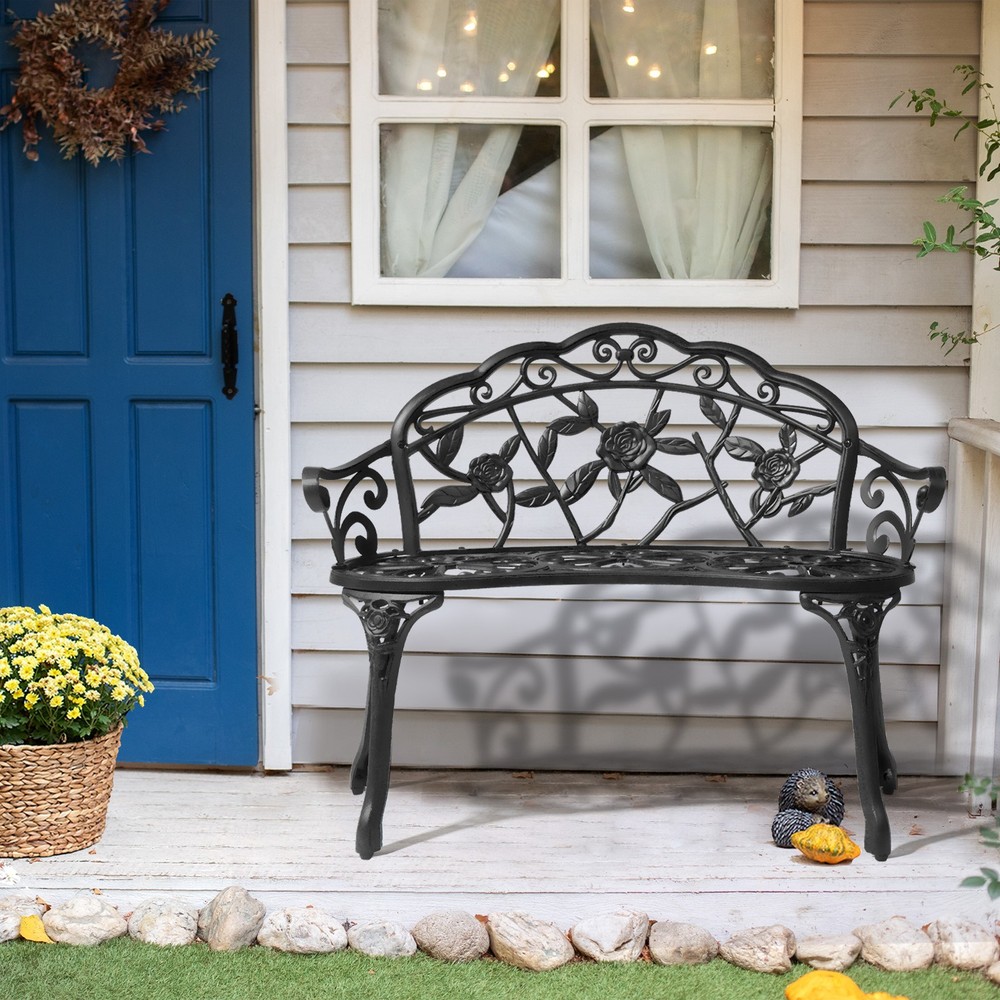 Cast Aluminum Park Bench for Garden Patio Yard Deck Outdoor Furniture  