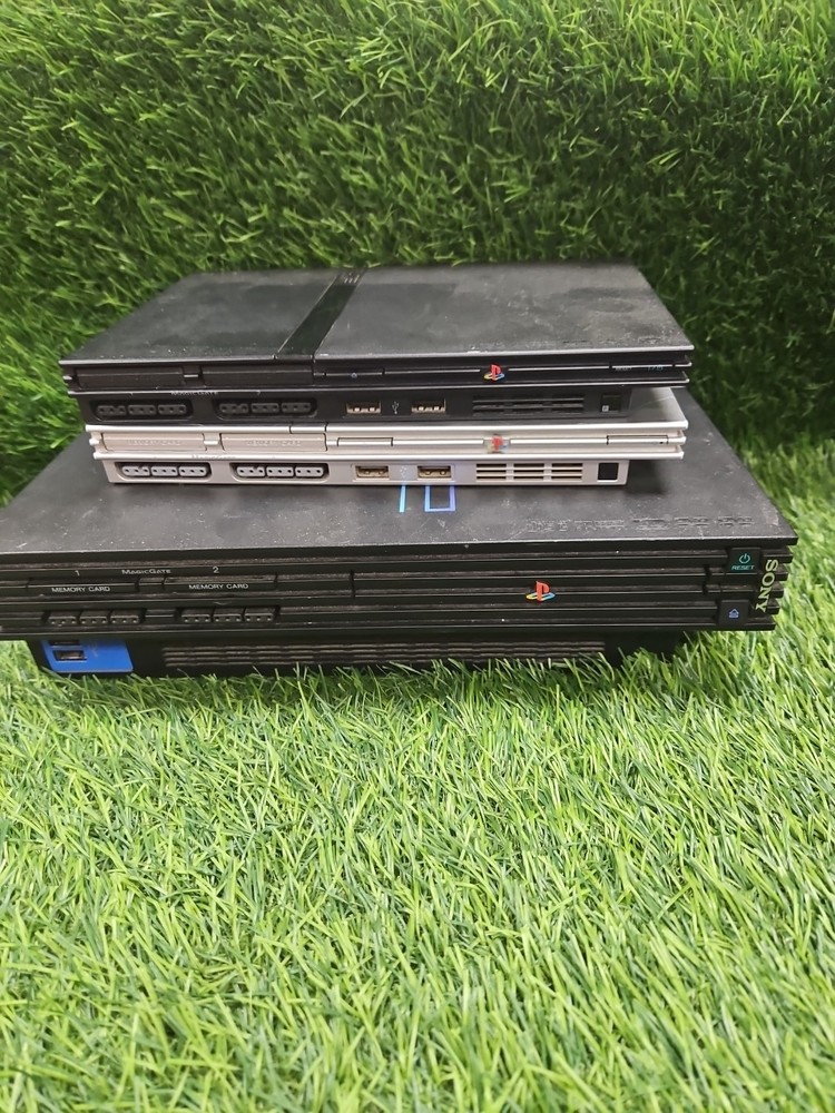 Sony PS2 Slim Silver Black Fat Consoles Parts or Repair Lot of 3