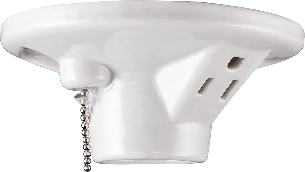 Porcelain Pull Chain Light Fixture with Outlet and Bulb Socket