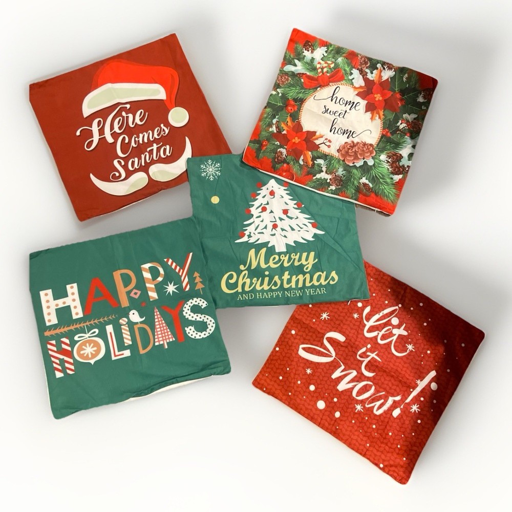 Set Of 5 Christmas Themed Pillow Covers 18 By 18 Inch