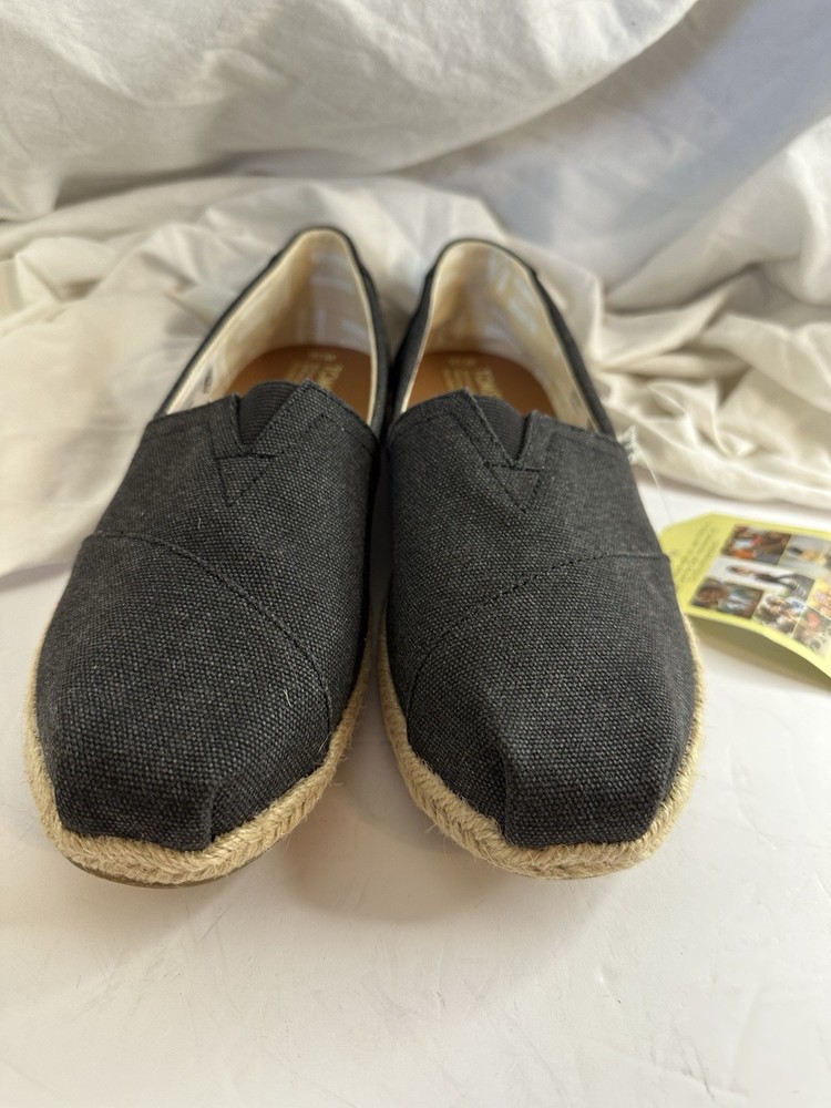 TOMS Classic Canvas Slip-On Espadrilles Black Rope Soul Size 10 New Inbox W Tags