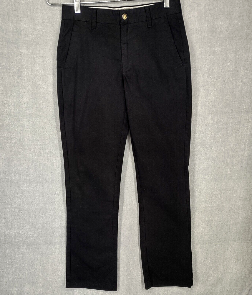 Volcom Corpo Class Pants Womens 28 Black Straight Trousers Logo Pockets