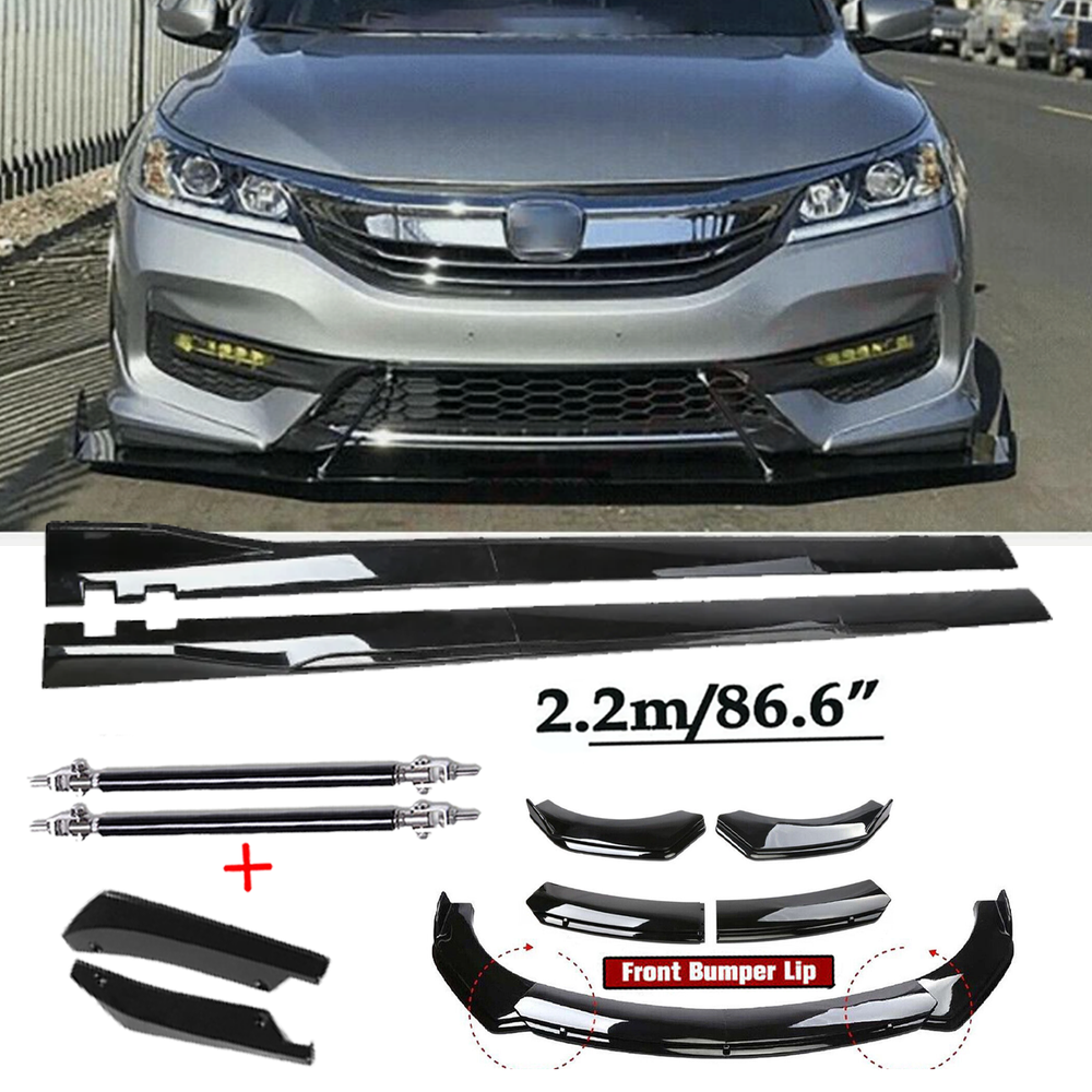 For Honda Accord Civic Front Bumper Spoiler Body Kit /Side Skirt Glossy Black