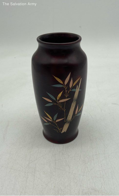 Brown Hand Painted Bamboo Leaf Home Decorative Round Flower Table Vase