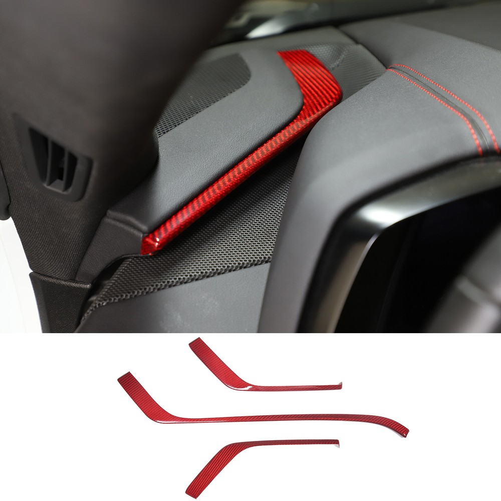 Red Real Carbon Fiber L-Shaped Dashboard Trim Sticker for Corvette C8 2020-2024