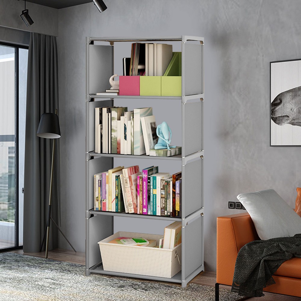 4-Tier Industrial Bookshelf with Rustic Wood Shelves for Display and Storage