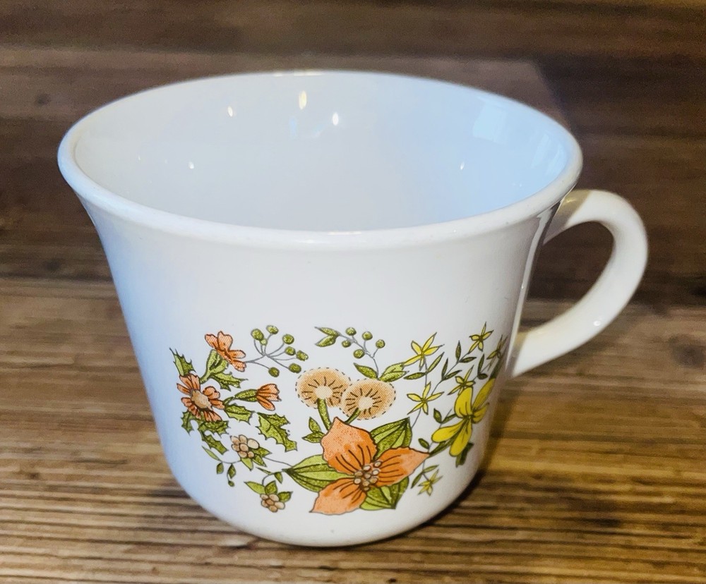 Corning Floral Orange, Green And Yellow Coffee Cup.