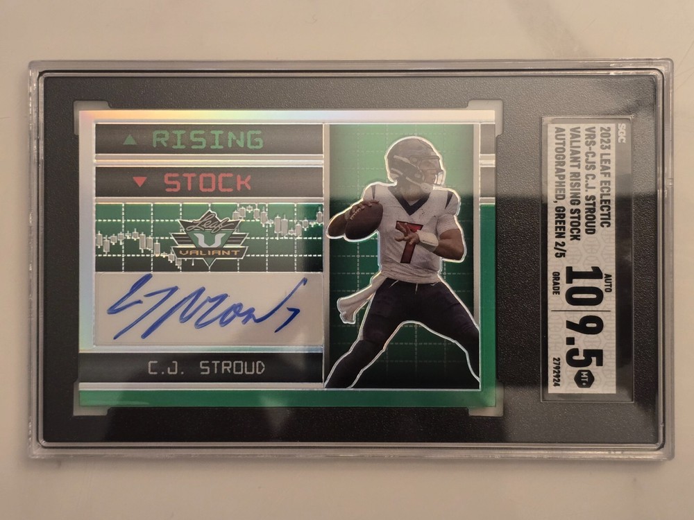 CJ Stroud 2023 RC Leaf Eclectic Valiant Rising Stock Autographs Prismatic Green