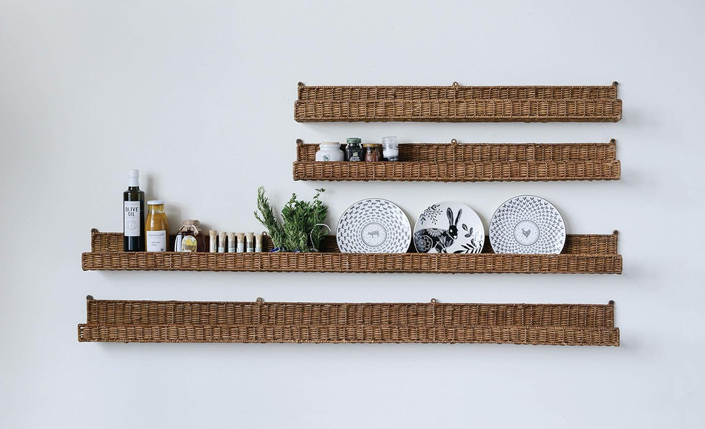 Handwoven Rattan Wall Shelf