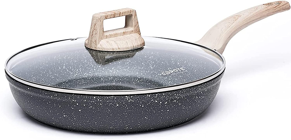 Nonstick Granite Frying Pan Skillet with Glass Lid for Eggs Omelets Cooking