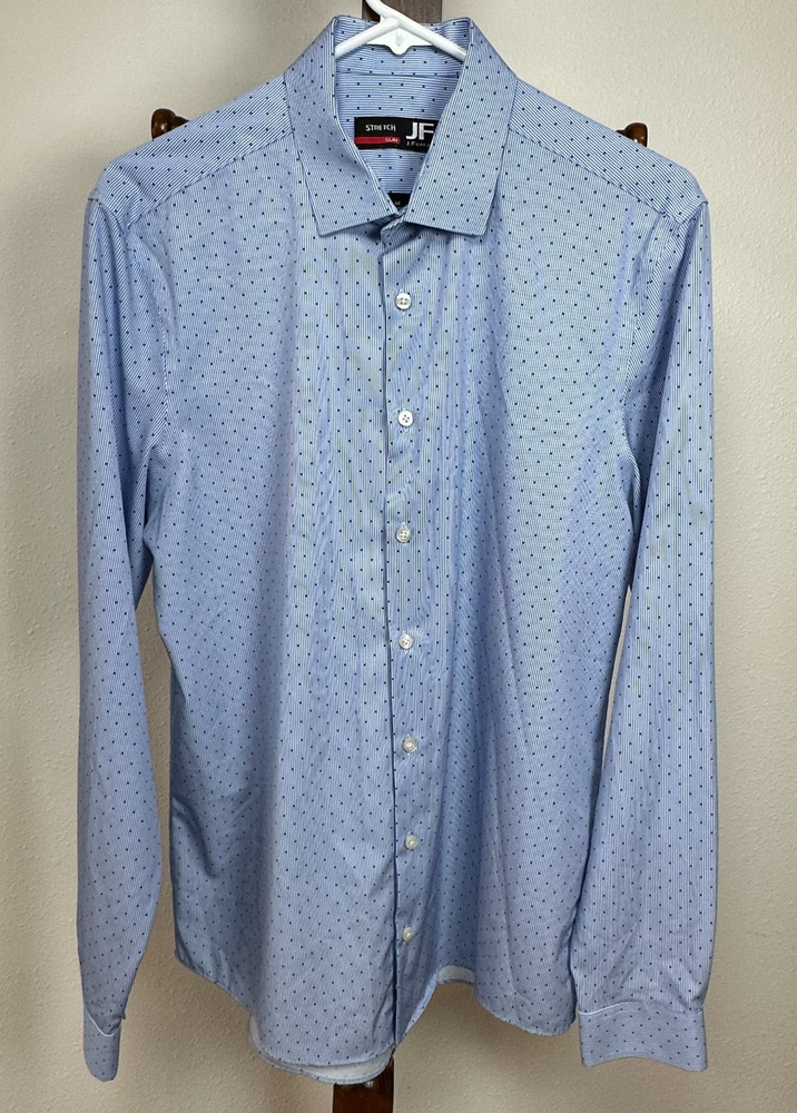 J. Ferrar Men’s Stretch Slim Fit Dress Shirt Blue Micro Dot M 15-15.5 34/35