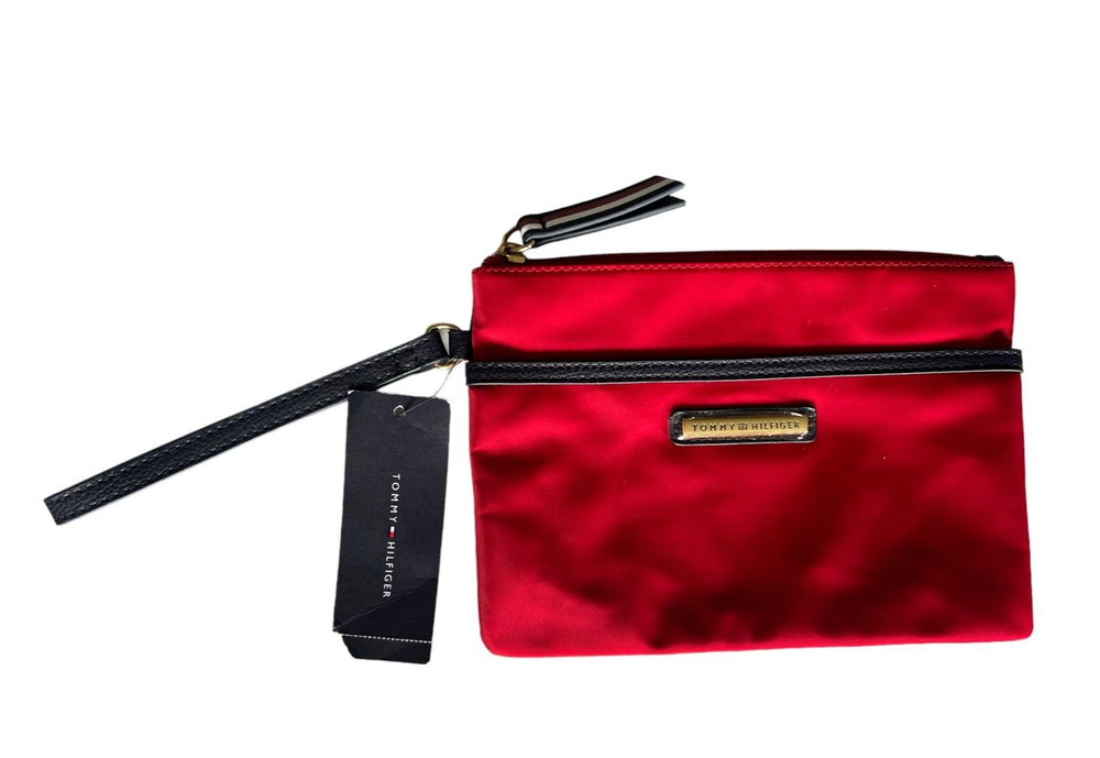 Tommy Hilfiger Red Nylon Zipper Wristlet Pouch with Pockets NWT Red Navy  