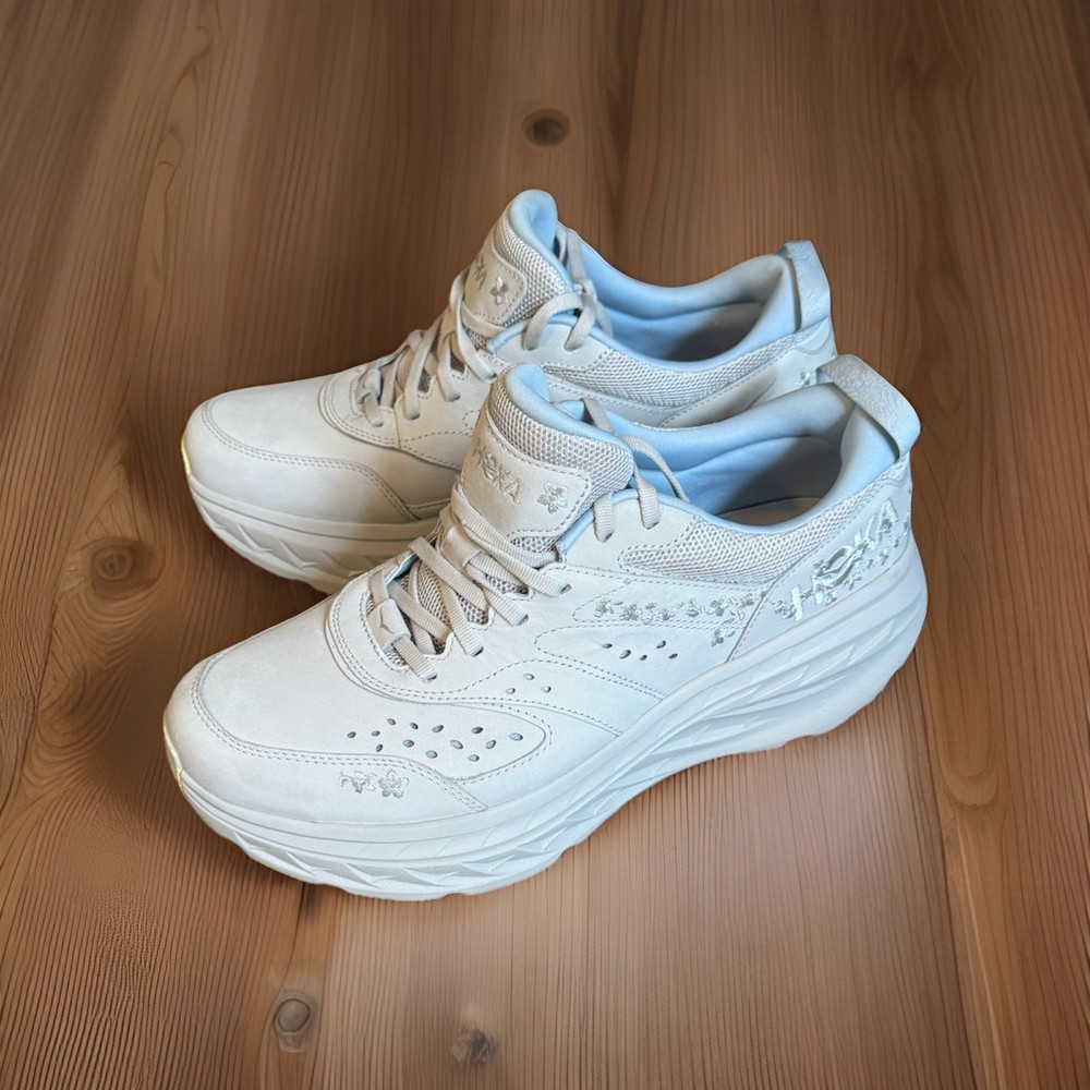 HOKA Bondi L VIBRANT BLOOM FLOWER EMBROIDERED LEATHER SNEAKERS SHOES