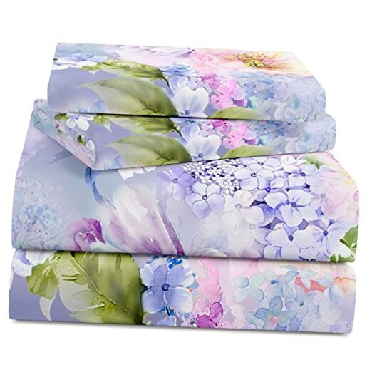 Sheet Set, Luxury 1800TC Hotel Quality Double Brushed Queen 01# Purple Flower