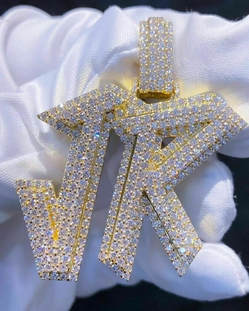 3.00 Ct Round Cut Moissanite Men's Custom Letter Pendant 14K Yellow Gold Plated