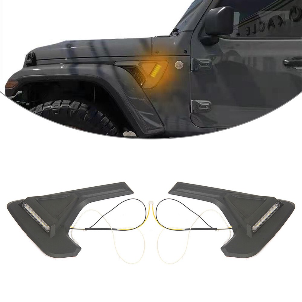 1 Pair Fender Vent Turn Signal Running Light For Jeep Wrangler JL JT 2018 & up