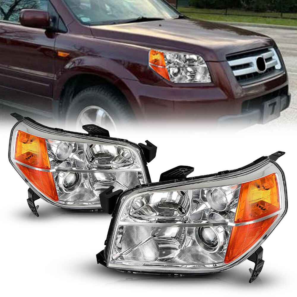 Fits 2006-2008 Honda Pilot Chrome Projector Headlights HeadLamps Left+Right Pair