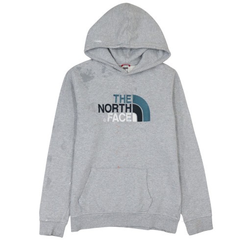 The North Face Boys Hoodie Grey Cotton Fleece Hooded Graphic Logo Pocket XL