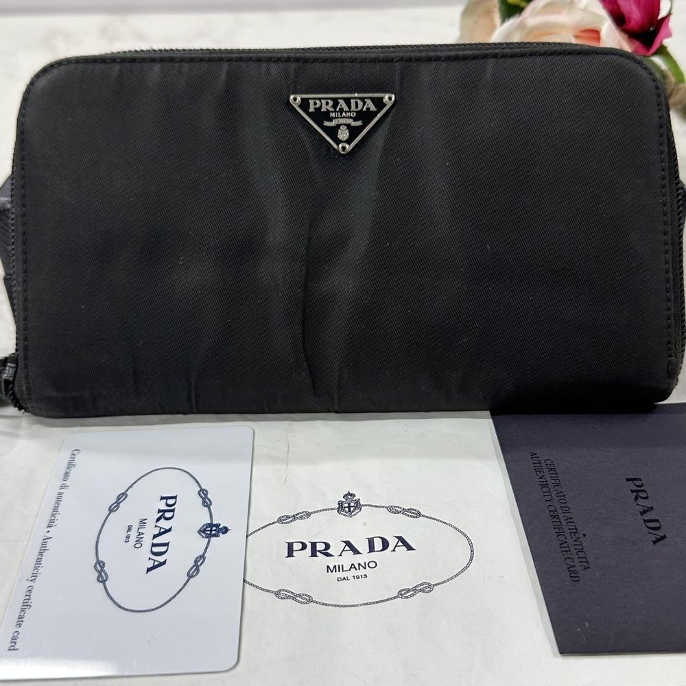 Prada Nylon Long Wallet with Round Zipper in Good Condition