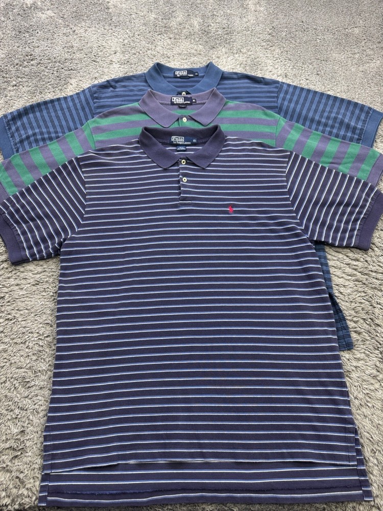 Polo Ralph Lauren Shirt Men XL Classic Fit Striped Casual Golf Vtg 90s Lot Of 3
