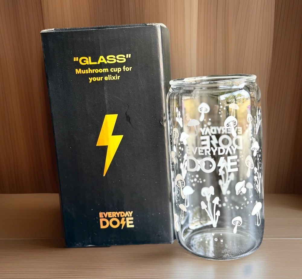 Everyday Dose Iced Coffee Glass Cup Mushroom Design Reusable Drinkware