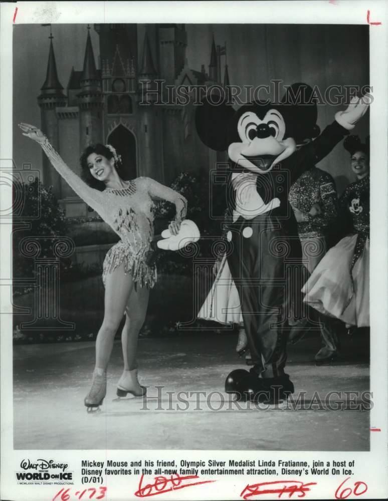 1983 Press Photo Olympic Medalist Linda Fratianne and Mickey Mouse, World On Ice