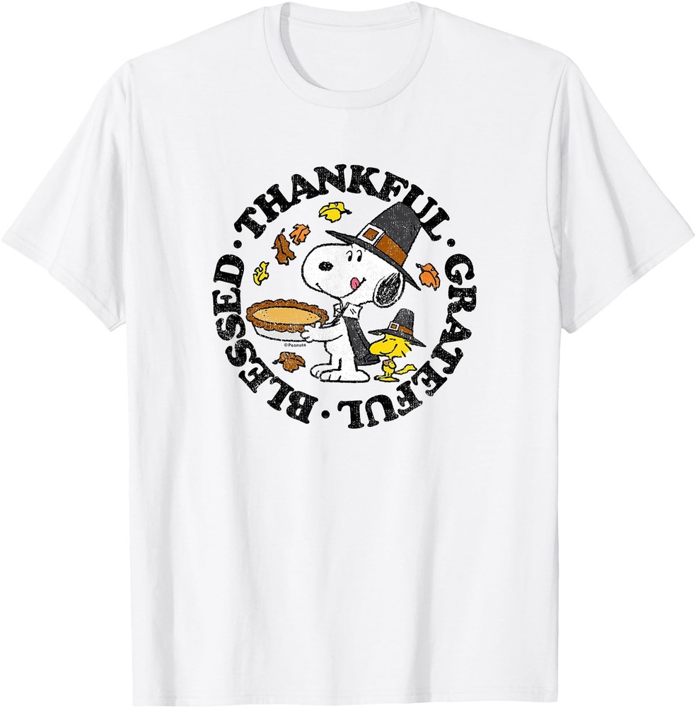 Peanuts   Snoopy Thanksgiving Pie Blessed Thankful Grateful T Shirt Men