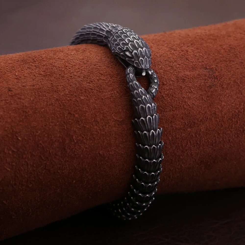 Black Snake Chain Bracelet 316L Stainless Steel Viking Men Women Biker Jewelry