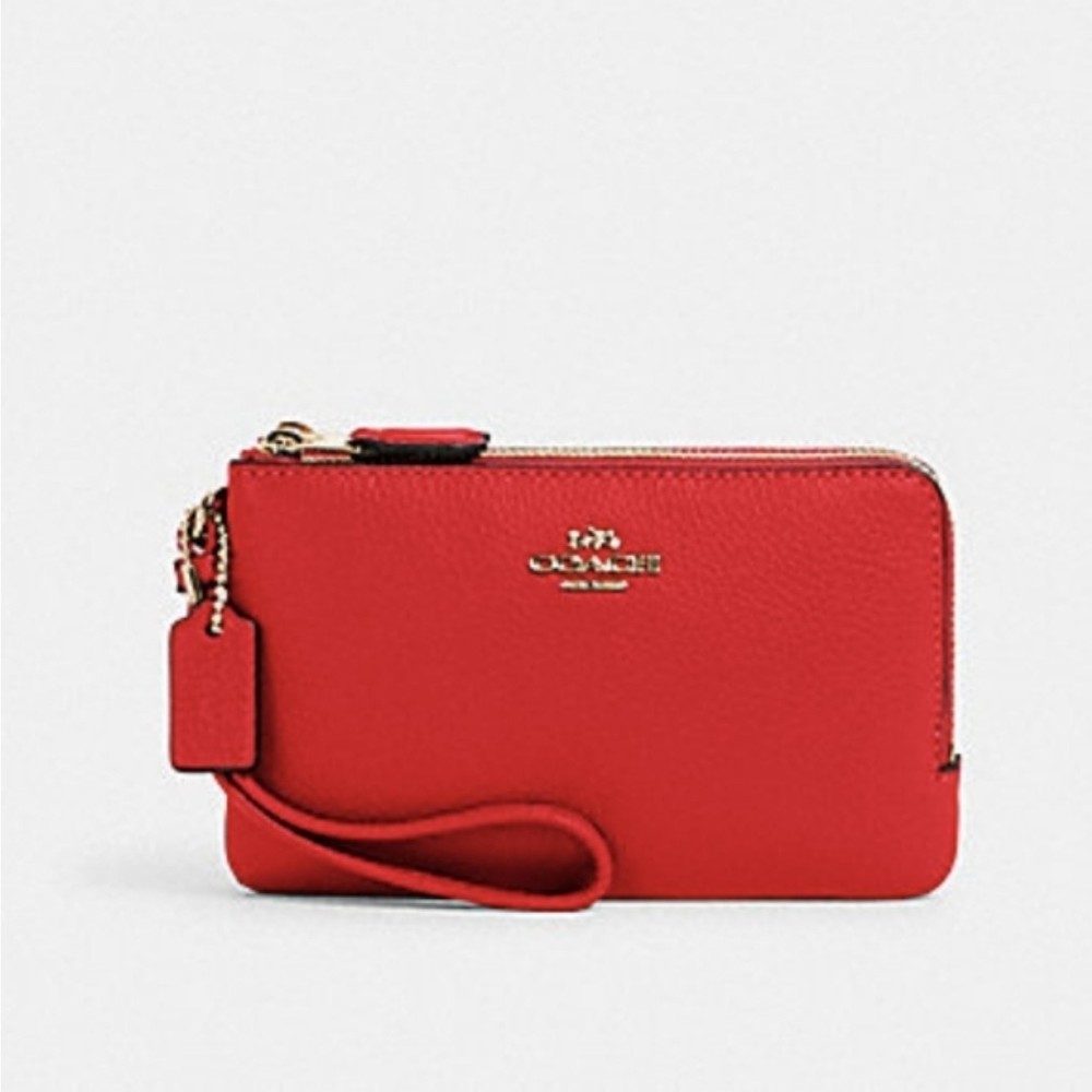 Coach Double Corner Zip Wristlet Large  In Color Red, NWT