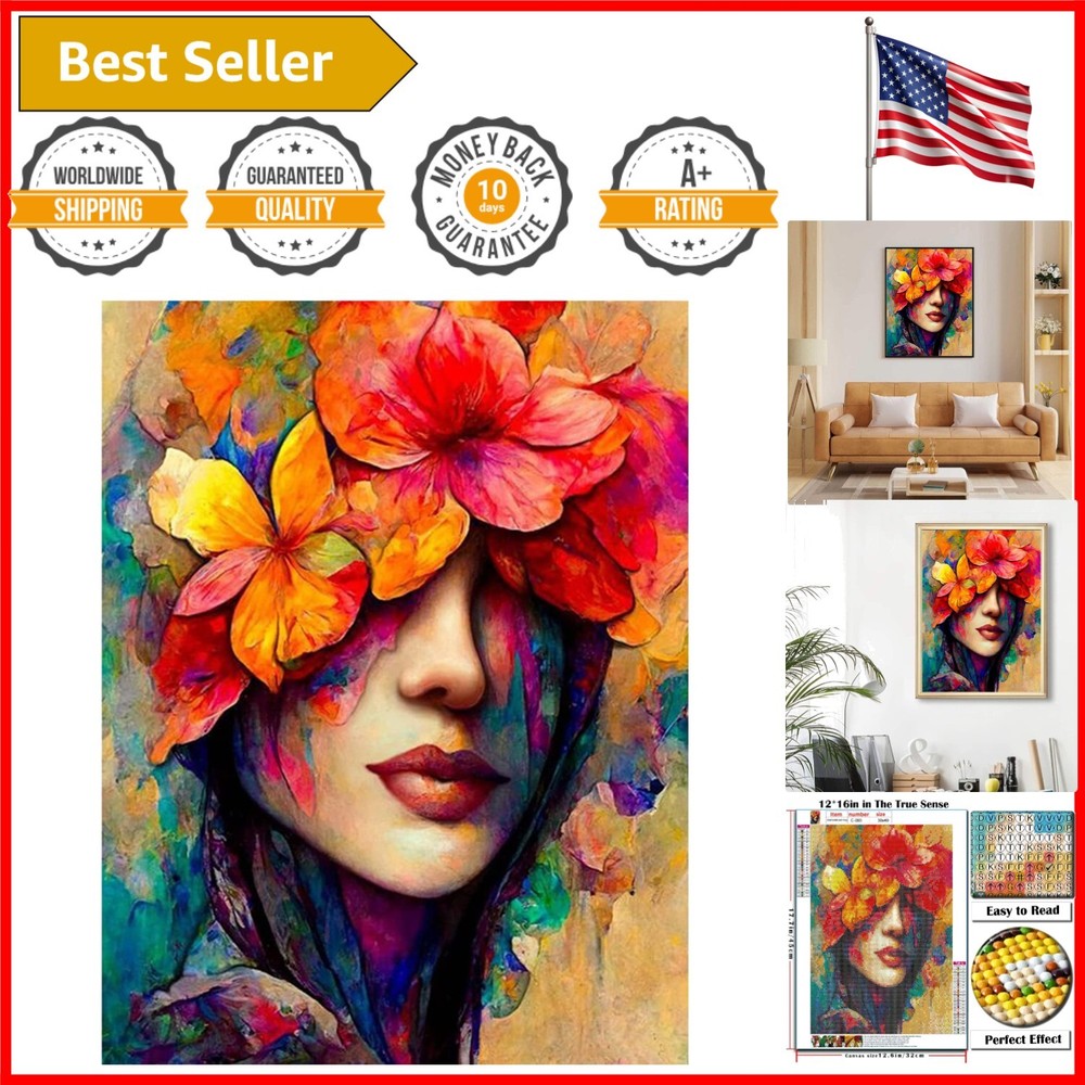 Waterproof 5D Flower Diamond Art Kit - DIY Home Decor for Adults, 12x16 Inch