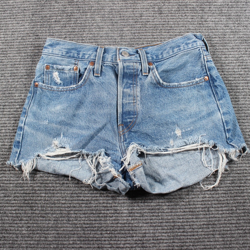 Levi’s 501 Shorts Womens 27 Blue Distressed Raw Hem High Risen Premium