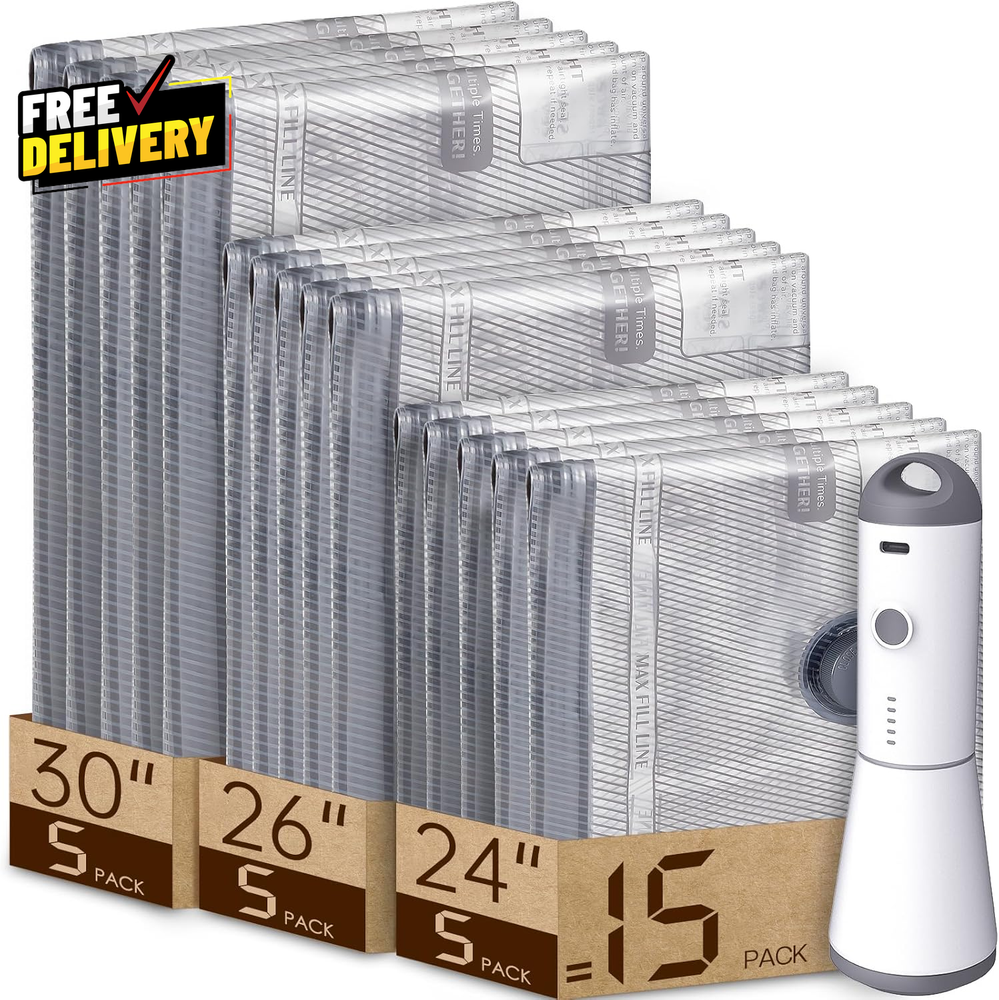 Travel Vacuum Bags w/ Rechargeable Pump Carry-On Compression Packing 15 Pack
