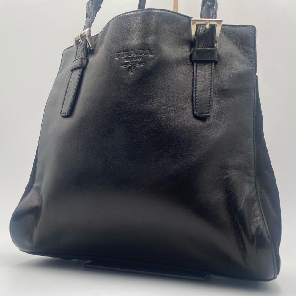 Prada logo embossed lamb nappa leather and nylon tote bag excellent condition