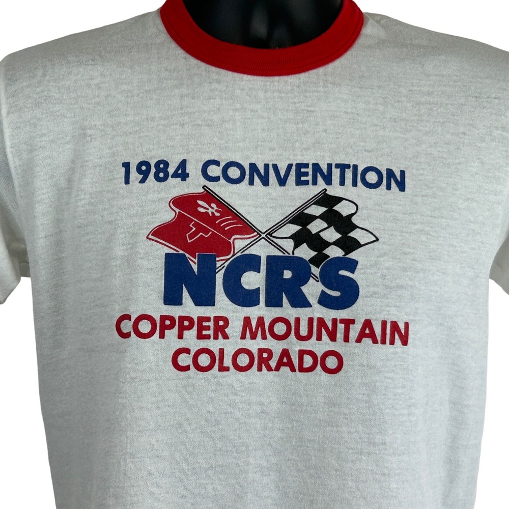Vintage Corvette NCRS Convention Ringer T Shirt Mens Small Colorado USA White