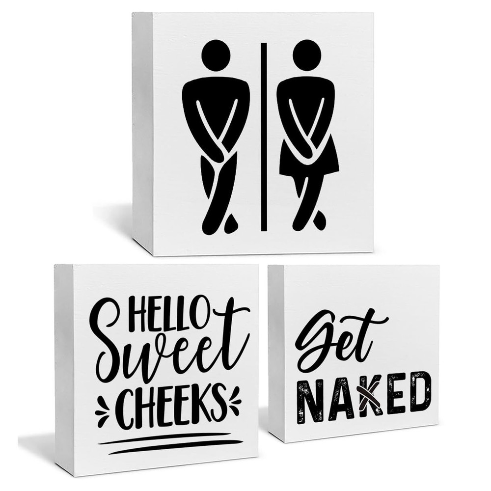 3-Piece Modern Farmhouse Bathroom Decor Set with Wooden Tiered Trays and Signs