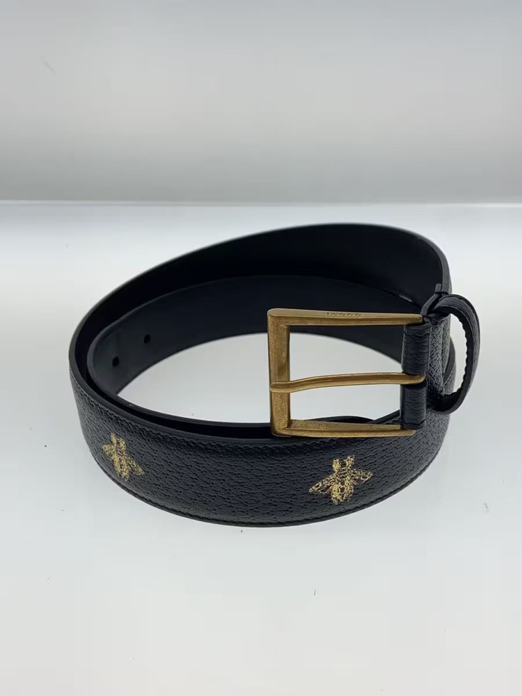 GUCCI Mens Black Leather Belt with Classic GG Buckle 495125