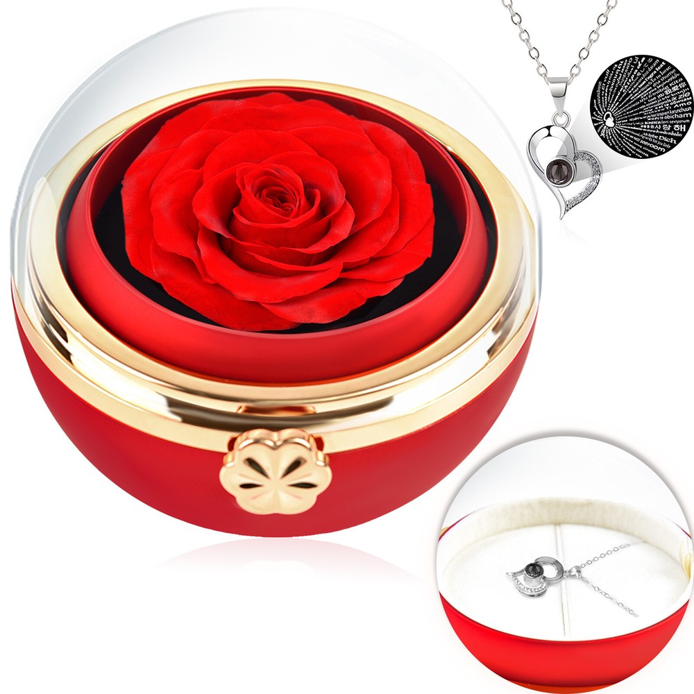 Preserved Flower Jewelry Box Rotating Rose Ring Necklace Valentine's Day Gifts