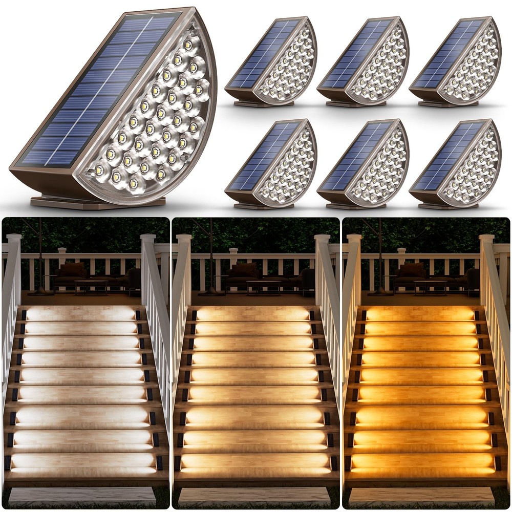 Solar Step Lights Outdoor,Upgrade Warm White LED 3 Modes 200 Lumuns IP67 Wate...