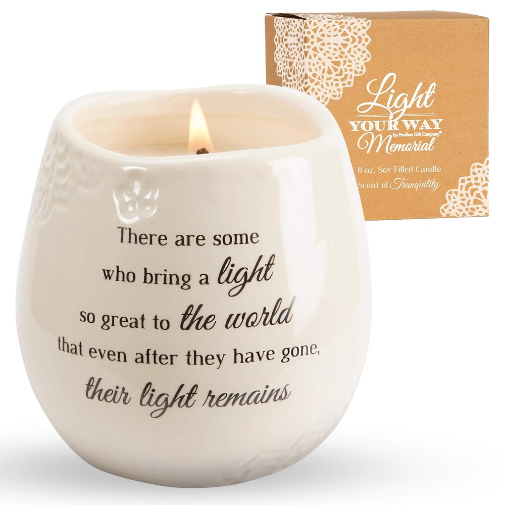 White Ceramic Soy Wax Candle - In Memory Light Remains 19176