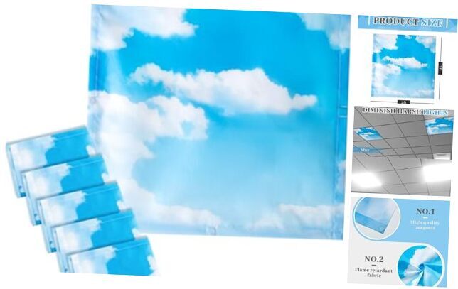 6 Pcs 2 x 2 ft Fluorescent Light Covers for Ceiling Lights Sky and Clouds